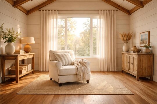 Cozy Living Room with Armchair and Natural Light through Windows