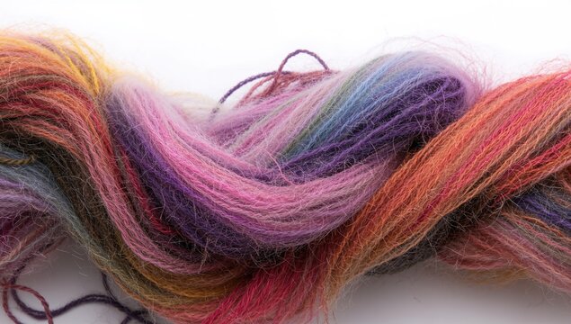 Colorful Wool Roving Blended Fiber Isolated on White Background