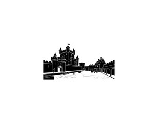 Fototapeta premium Elegant Black and White Vector Sketch of Historic Palace Building