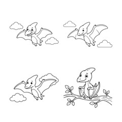 Pterodactyls And Clouds Black And White Vector Illustration © MDJION