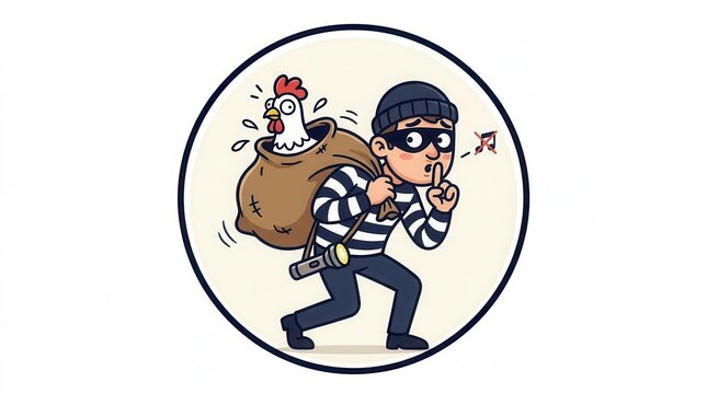 thief with chicken in sack running