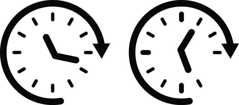 clock icons with circular arrows. management countdown business schedule deadline. counter clockwise arrows rotation. indicating time passing or turnaround symbol. 