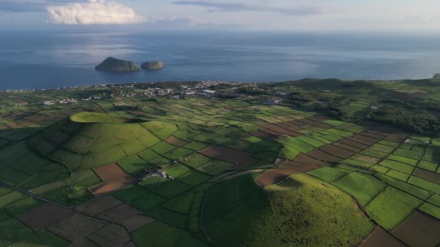 Aerial View of Terceira Island and Ilh&eacute;us das Cabras Azores Portugal
