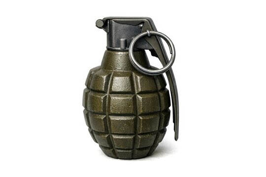 A green hand grenade on a white background