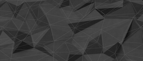 Obraz premium Dark abstract background with polygonal shapes and dotted lines, technology concept.
