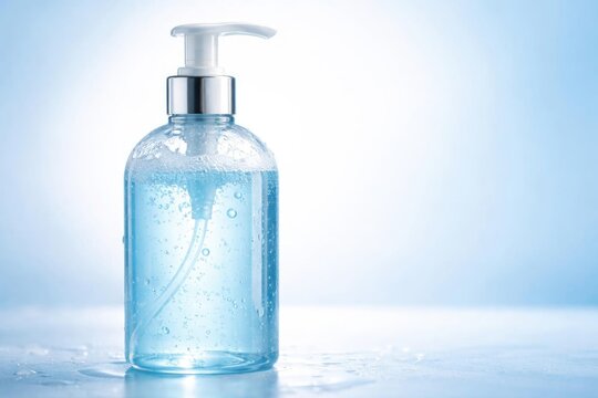 Clear Pump Bottle Filled with Liquid Soap on Light Background
