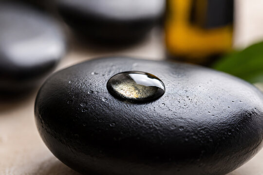 Black Hot Stone Massage Therapy Stone with Essential Oil Drop