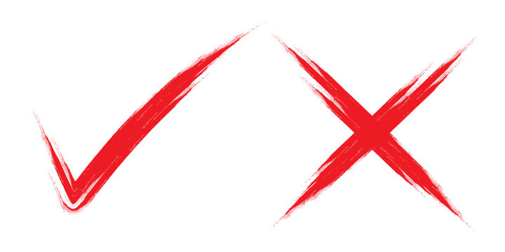Check tick mark icon set. Cross box x check mark checkbox list vector draw hand drawn sketch doodle brush marker checklist symbol wrong right circle. hand drawn, grunge X sign. hand drawn tick mark.