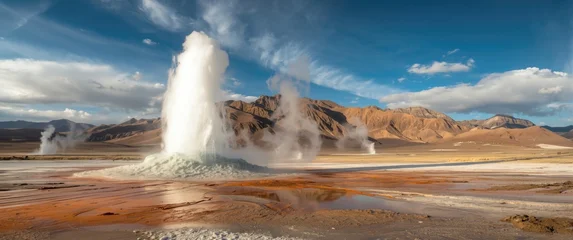 Geysers Erupting in High-Altitude Landscape - Mountainous Background, Clear Sky, Vibrant Colors © Giovanni