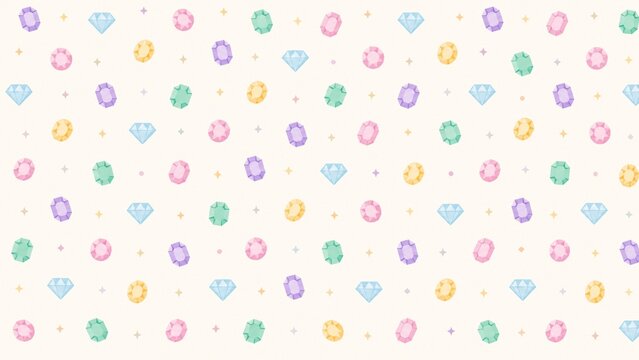 Cute Colorful Gemstone Pattern on White Background