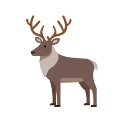 Fototapeta premium Reindeer, minimal flat 2D illustration with smooth shapes, isolated on a white background.