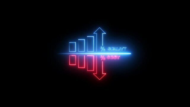 Neon business graph showing increasing and decreasing cost, financial growth concept, digital marketing infographic, corporate strategy animation