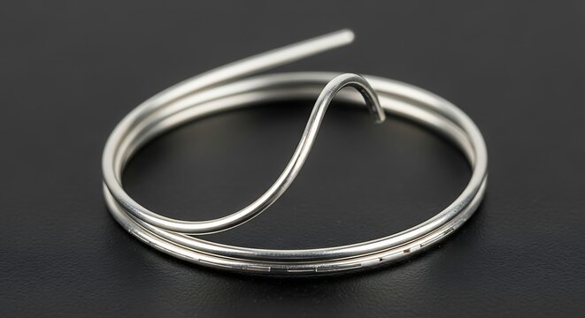 A coiled metal spring with a hook end displayed against a neutral black background.