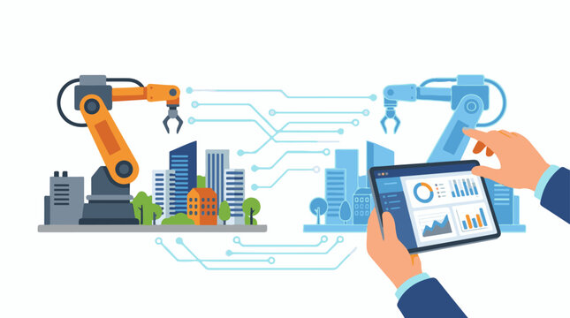 Digital transformation connecting industry robots and smart city with data