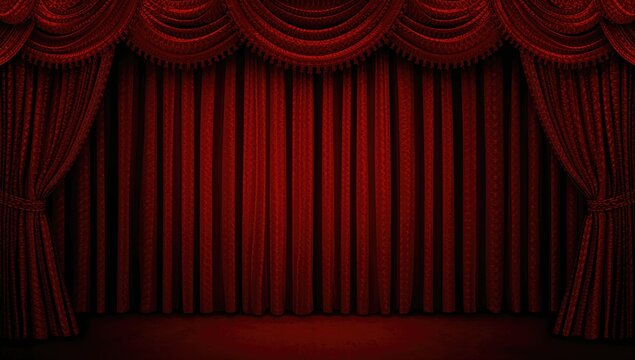 Red Theatre Curtain Dropped in a Dramatic Stage Setting