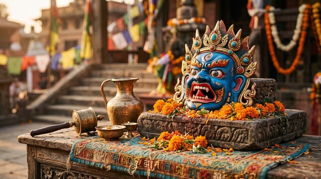 Newar Buddhist Altar Decoration for Indra Jatra Festival Celebration