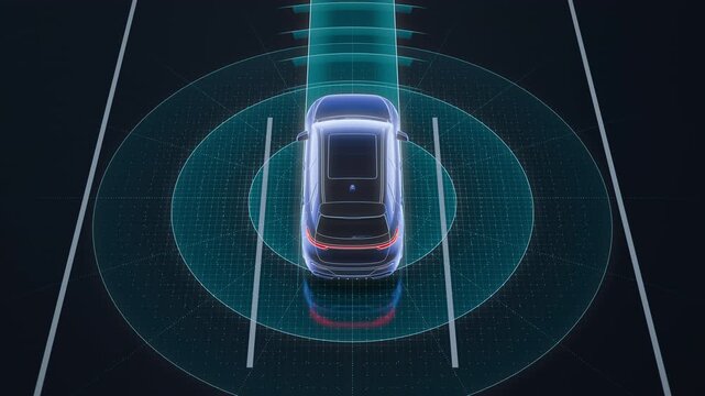 Autonomous Car Sensor Field and Driving Path in High Rear View