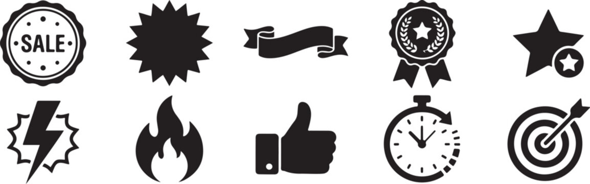Black flat icons set of various symbols
