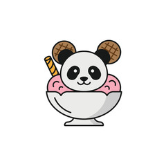 Cute panda ice cream illustration. Vector mascot character in a dessert bowl design. © bubuk_mesiu