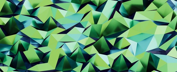 A dynamic abstract background featuring intersecting geometric shapes in various shades of green. © vegefox.com