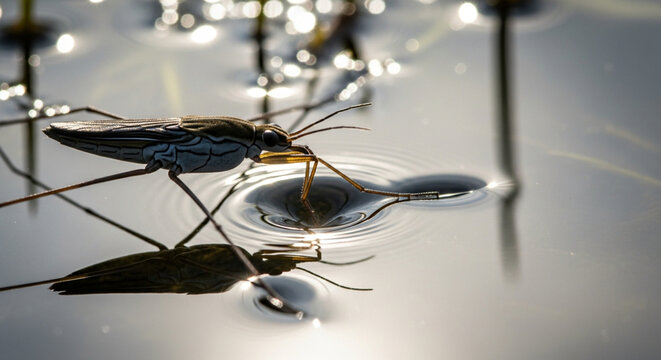 Water Strider Insect on Water Surface