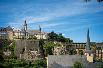 Obraz premium View of St. Michael's Church and Historic Fortifications in Luxembourg City