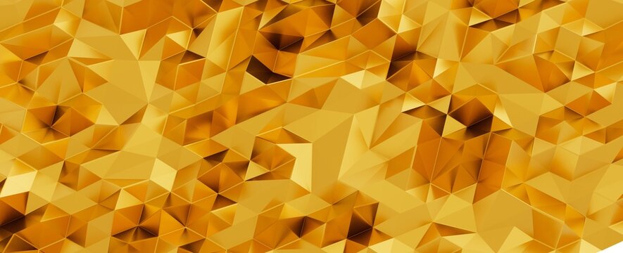Shiny gold abstract geometric background with sharp edges and facets, luxury texture