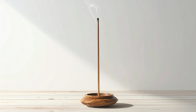 Single Unlit Incense Stick Standing Vertically Isolated Pure White Seamless Background