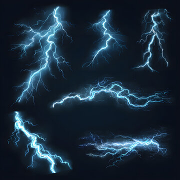 Powerful Blue Lightning Bolt Striking Through a Dark Night Sky During a Dramatic Thunderstorm with Electric Energy and Storm Clouds