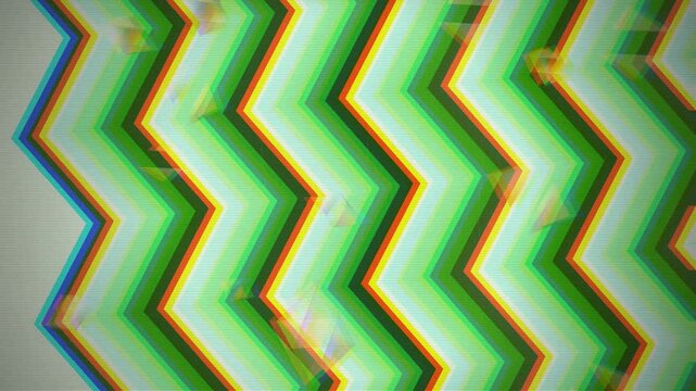 Animated abstract green zigzag pattern background with glitch RGB effect.