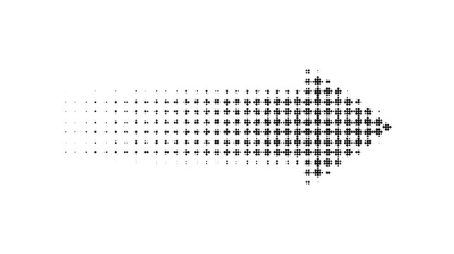 Dotted arrow with fading effect halftone arrow pointing right, dissolving dots, creating a sense of motion