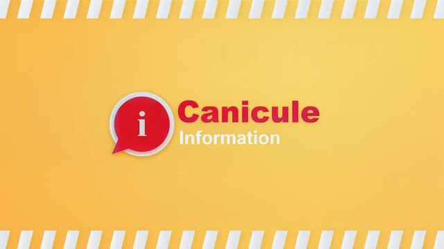 Vibrant yellow background with white dashed border and red speech bubble logo, featuring the text 'Canicule Information', symbolizing communication, alert, and information dissemination