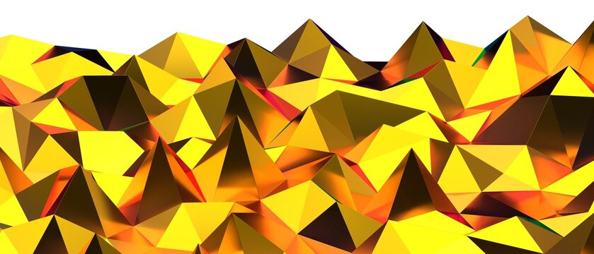 Golden abstract geometric polygonal landscape background with sharp edges and bright reflections.
