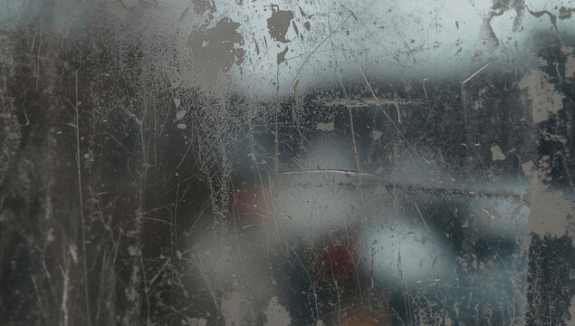 Scratched Window Surface with Abstract Urban Background in Soft Focus