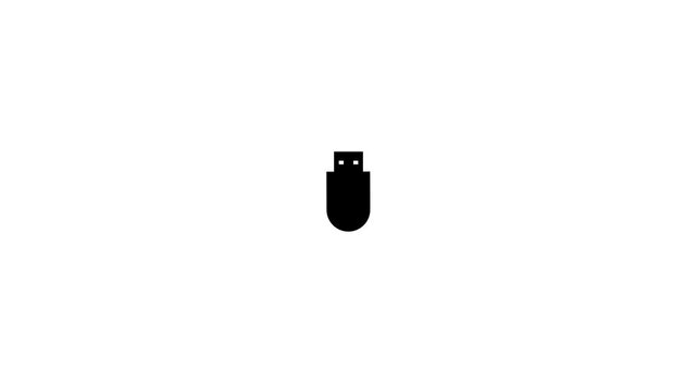 Minimal USB Drive Icon Animation. Flash Drive, USB Storage, Data Transfer, Memory Stick and Technology Concept in 4K