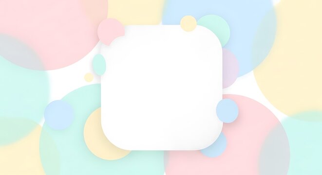 Elegant pastel colored abstract background with soft overlapping circles and a blank white rounded square card template