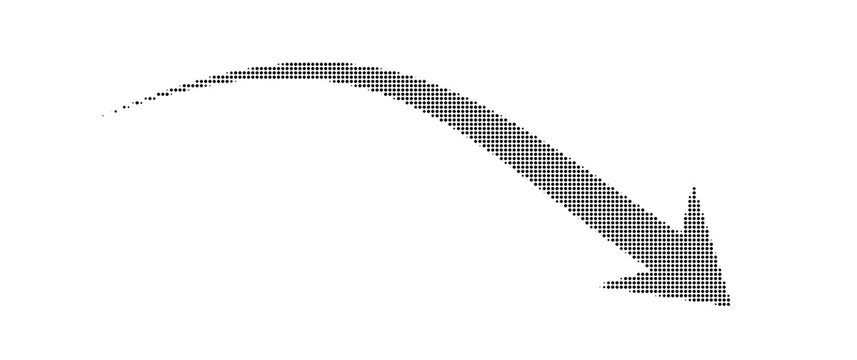 Curved dotted arrow with fading effect pointing down and right