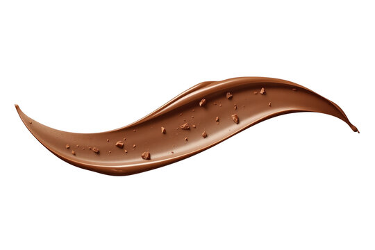 Swirling chocolate sauce with chocolate crumbs creating a delicious wave on a transparent background