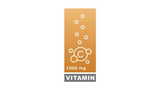 Vitamin C orange and structure. Pill vitamins complex - icon, vector, label.