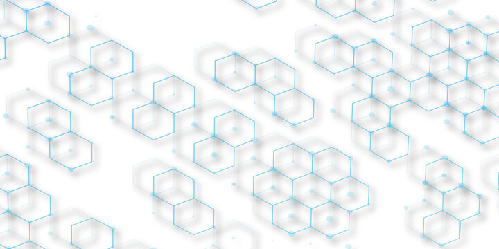 Molecular structure abstract tech background. Geometric blue background. Vector banner design with hexagons. Science network pattern, connecting lines and dots Medical background, Vector illustration.