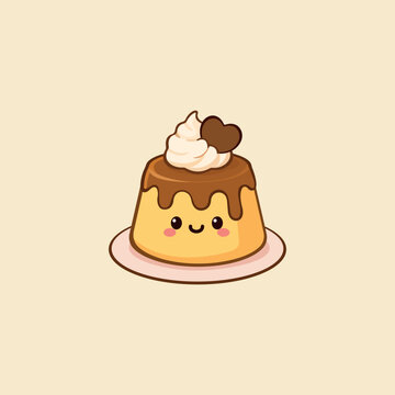 Cute Kawaii Caramel Pudding Mascot Logo