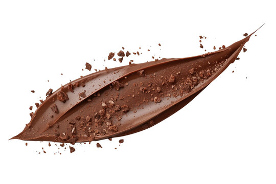 Smearing rich chocolate spread creating a decorative stripe with crumbled chocolate pieces. Transparent background