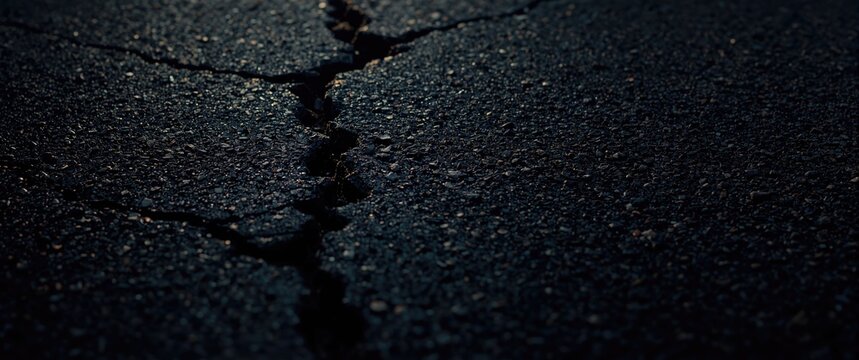 Cracked asphalt surface in low light conditions