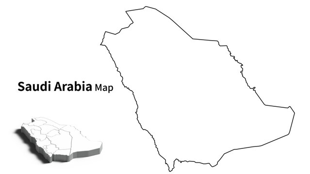 Saudi Arabia Country Map Solid Silhouette, Minimal Middle East Land Boundary Line Vector Illustration