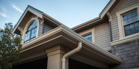 Obraz premium Residential House Exterior Closeup with Architectural Details and Gutter Drainage System