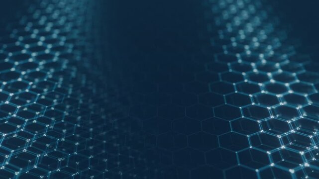 Blue Data Visualization Hexagon Network Background with Complex 3D Grid and Digital Connectivity Points. Futuristic Technology Motion Graphic Loop for Big Data