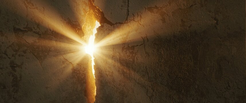 Light Beaming Through a Crack in an Old Wall with Warm Glow