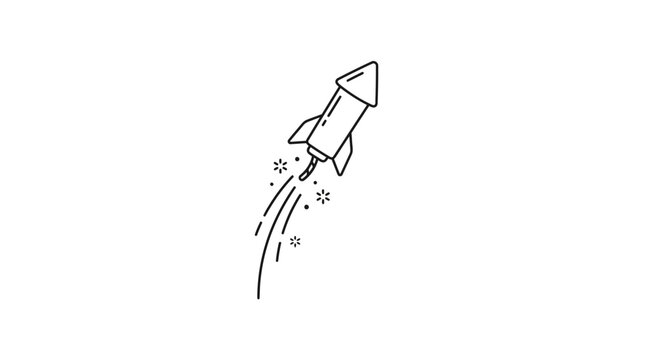 A simple hand drawn doodle of a rocket ship launching into space.