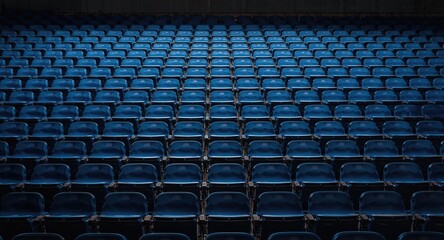 Naklejka premium Blue Stadium Seats Arranged in Rows in Dim Lighting