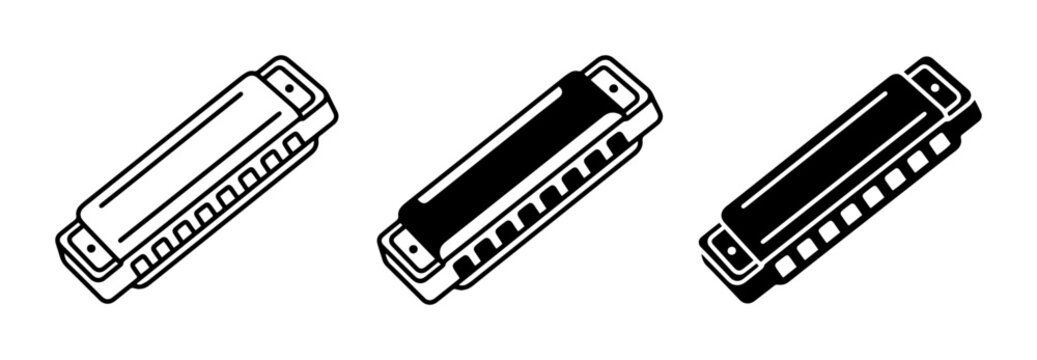 Harmonica Icons Set, Blues Harp Vector Graphics, Musical Instrument Symbols